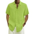 thumbnail image 2 of Designer Spring Summer Men's Casual Cotton Linen Solid Color Short Sleeve Shirts Loose Shirts 3XL, 2 of 4