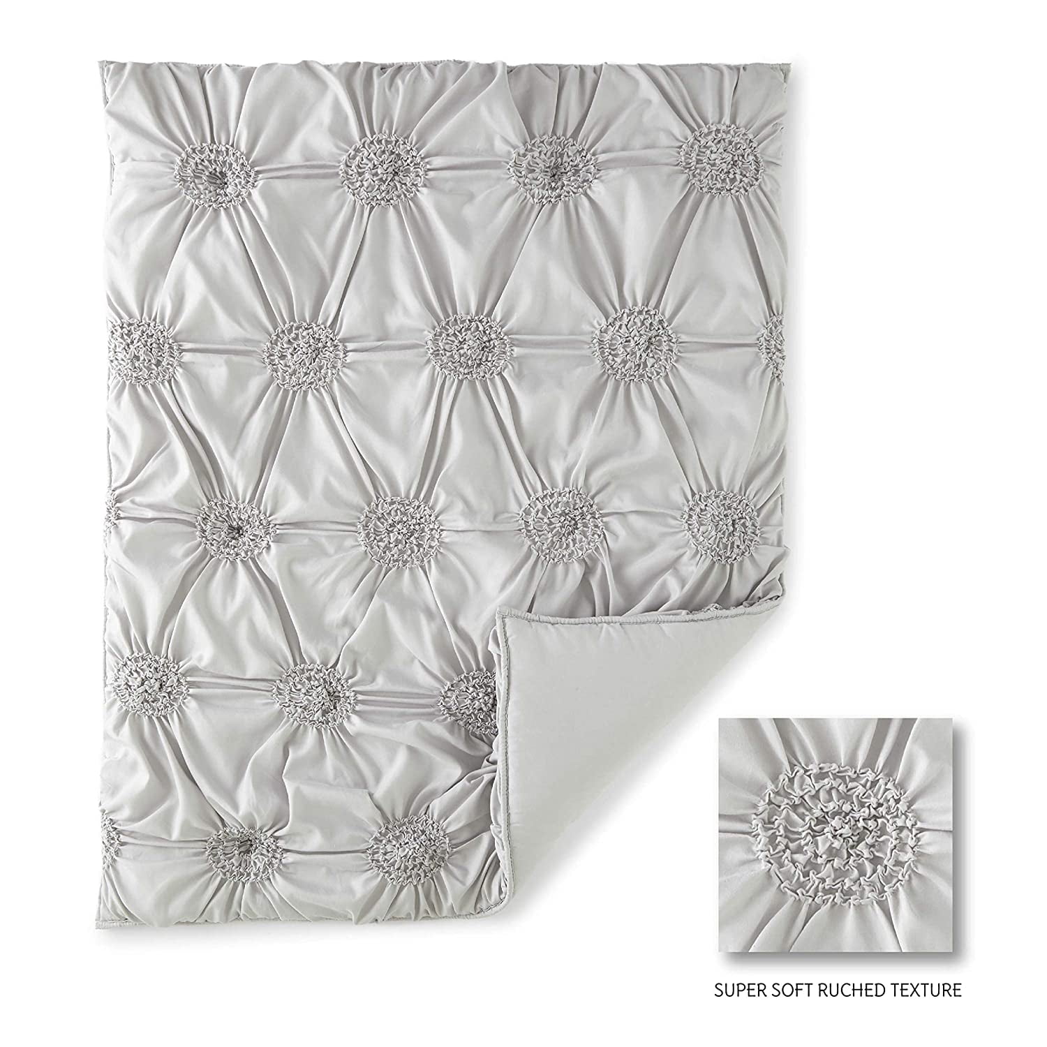 Levtex Baby - Willow Crib Bed Set - Baby Nursery Set - Grey - Soft Rosette Pintuck - 5 Piece Set Includes Quilt, Fitted Sheet, Diaper Stacker, Wall Decal & Crib Skirt/Dust Ruffle