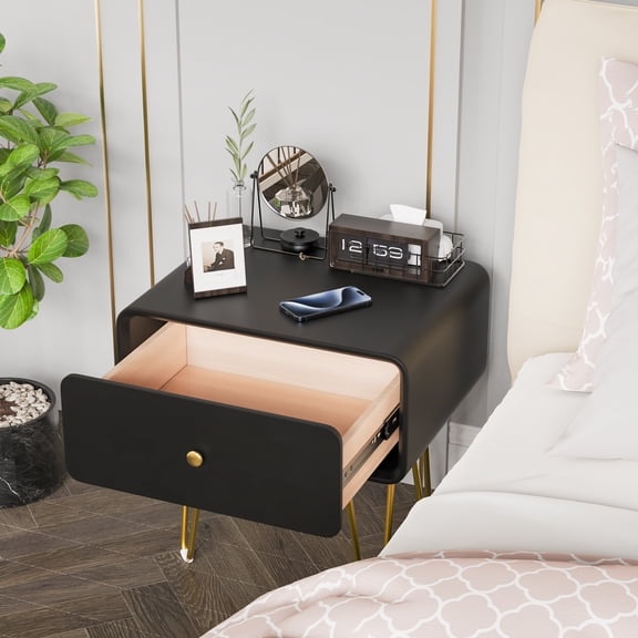 GMizon Modern Simple Solid Wood Bedside Table Black Bedroom Home Bedside Table