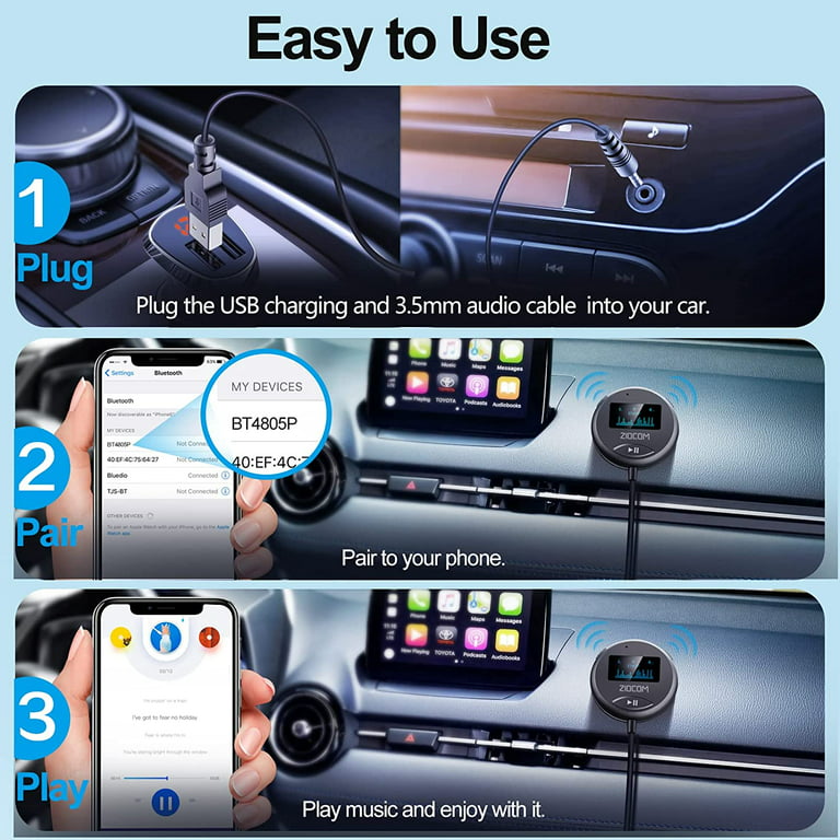 Bluetooth 5.0 Car Kit, AUX Bluetooth Adapter for Car with Ground Loop Noise  Isolator for Handsfree Talking and Music Streaming, Wireless Bluetooth