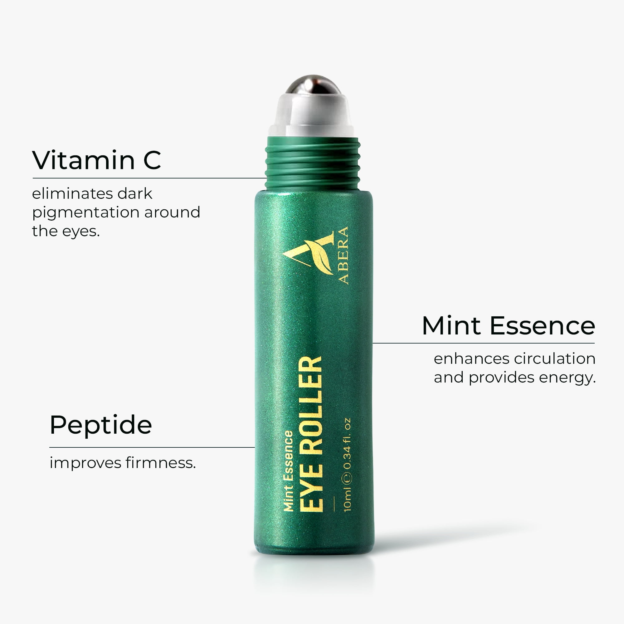 ABERA Eye Roller Serum for Men, For the Look of Dark Circles and Puffiness, Mint Essence with Vitamin C and Peptides, 0.34 fl oz