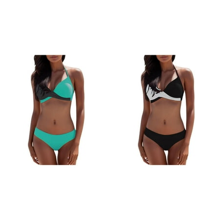 (2-Pack) Kcodviy Beachwear Bikini Padded Push Board Shorts Women s Swimwear with Top Up Womens Swimsuit Bra Supportive Bikini Tops for Large Bust Bathing Suit Swimwear Set Swimwears Tankinis Set