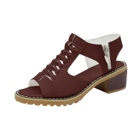 

Rdeuod Women S Shoes Solid Hollow Out Mid Heel Casual Vacation Open Toe Beach Sandals