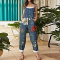 thumbnail image 5 of Iaqnaocc Overalls for Women Casual Boho Vintage Floral Printed Overalls for Women Loose Fit Sleeveless Wide Leg Spaghetti Strap Rompers Red M, 5 of 7
