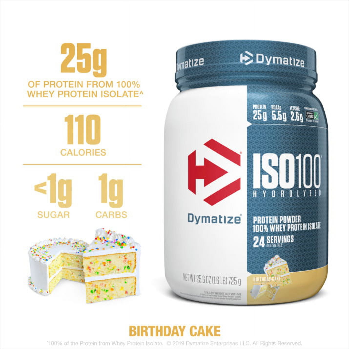 Dymatize ISO 100 Whey Protein Powder with 25g of Hydrolyzed 100% Whey  Isolate, Gluten Free, Fast Digesting, Birthday Cake, 1.6 Pound