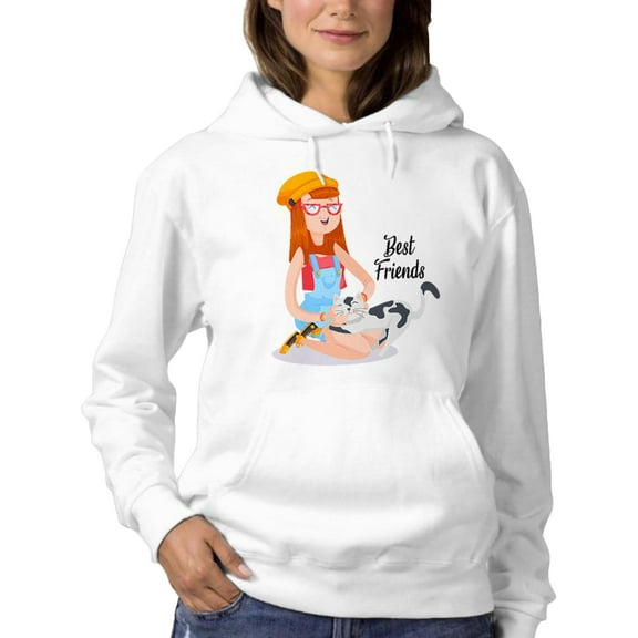 Woman And Kitten Best Friends Hoodie Women -SPIdeals Designs, Female Small