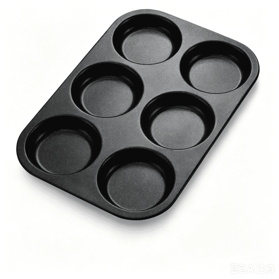 Walchoice Muffin Top Pan, 6-Cup Stainless Steel Cupcake Pan for Baking, 11” x 7.5” Regular Size Metal Pan Tin Tray for Mini Cake Cookie Egg Hamburger, Oven & Dishwasher Safe - Black