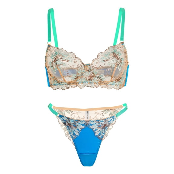 Vintage Peacock Blue Lingerie Set (BLUE, S)