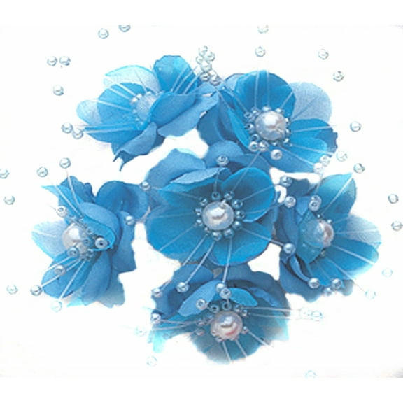 36 Wedding Bridal Pearl Satin Organza Flower Favor Pick - Turquoise