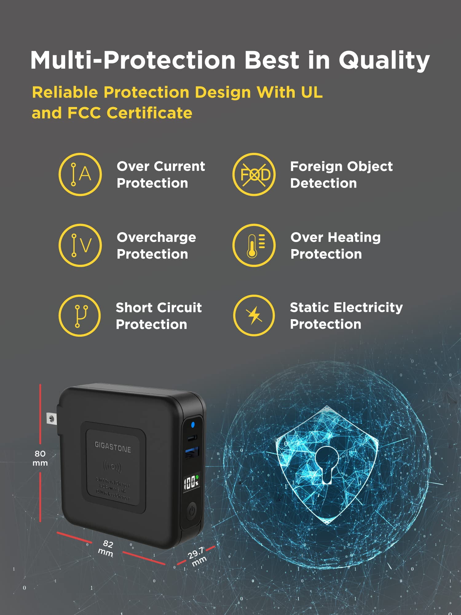 Gigastone 4-in-1 10000mAh Qi Wireless Portable Charger 20W Wireless Power Bank - Black 2 pack