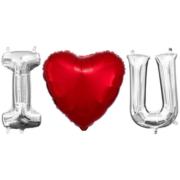 16 inch I (Heart) U - Letters Kit (Air-Fill Only) Foil Mylar Balloon - Silver - Party Supplies Decorations