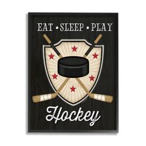 Eat Sleep Play Hockey Phrase Crossed Sticks Puck 11 in x 14 in Framed Painting Art Prints, by Stupell Home Décor