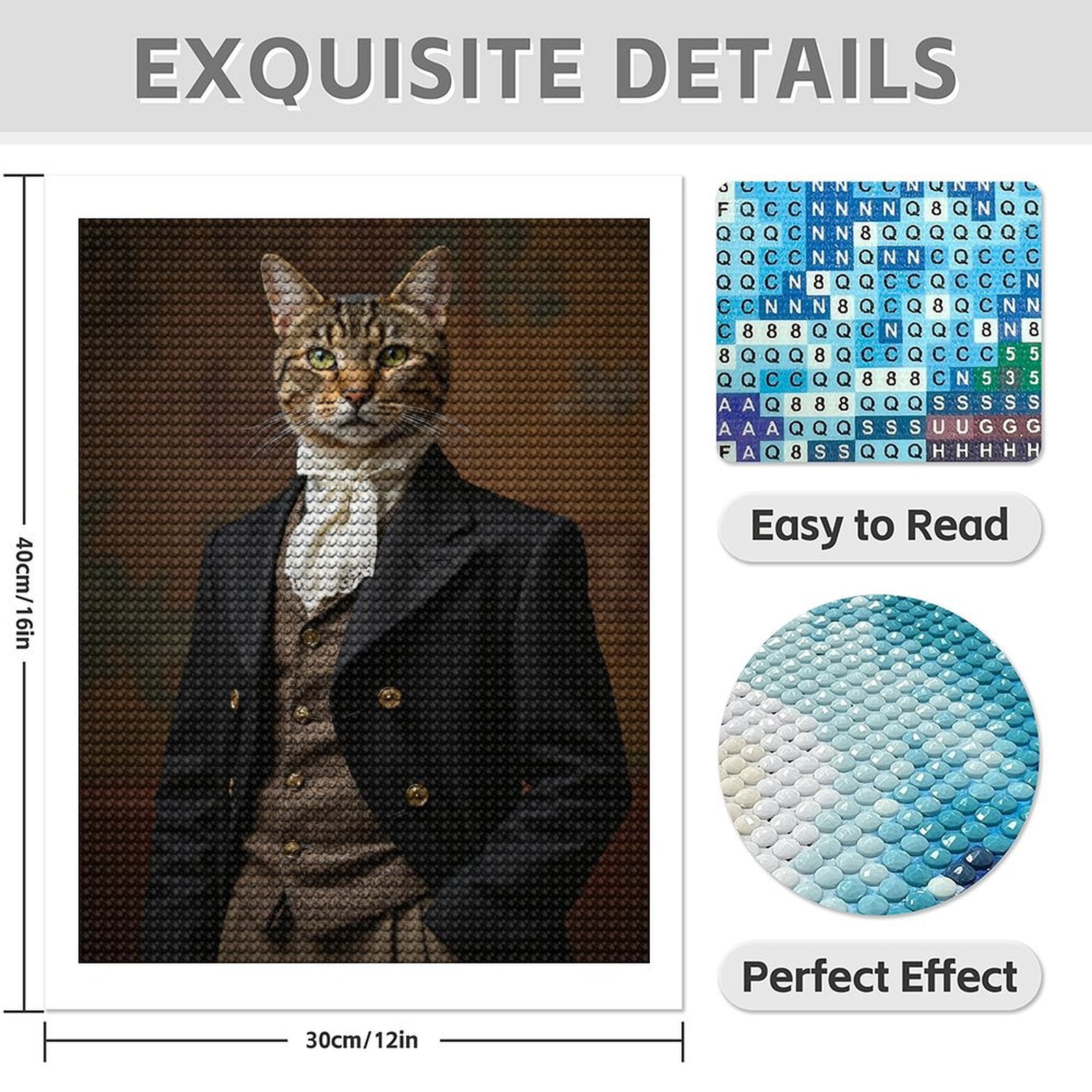Diamond Art Kit for Adults, Regal Cat Victorian Attire Portrait Diamond Painting for Adults Beginners, DIY Diamond Art Painting Kits, 5D Diamond Painting Crafts for Home Decor 12x16 Frameless