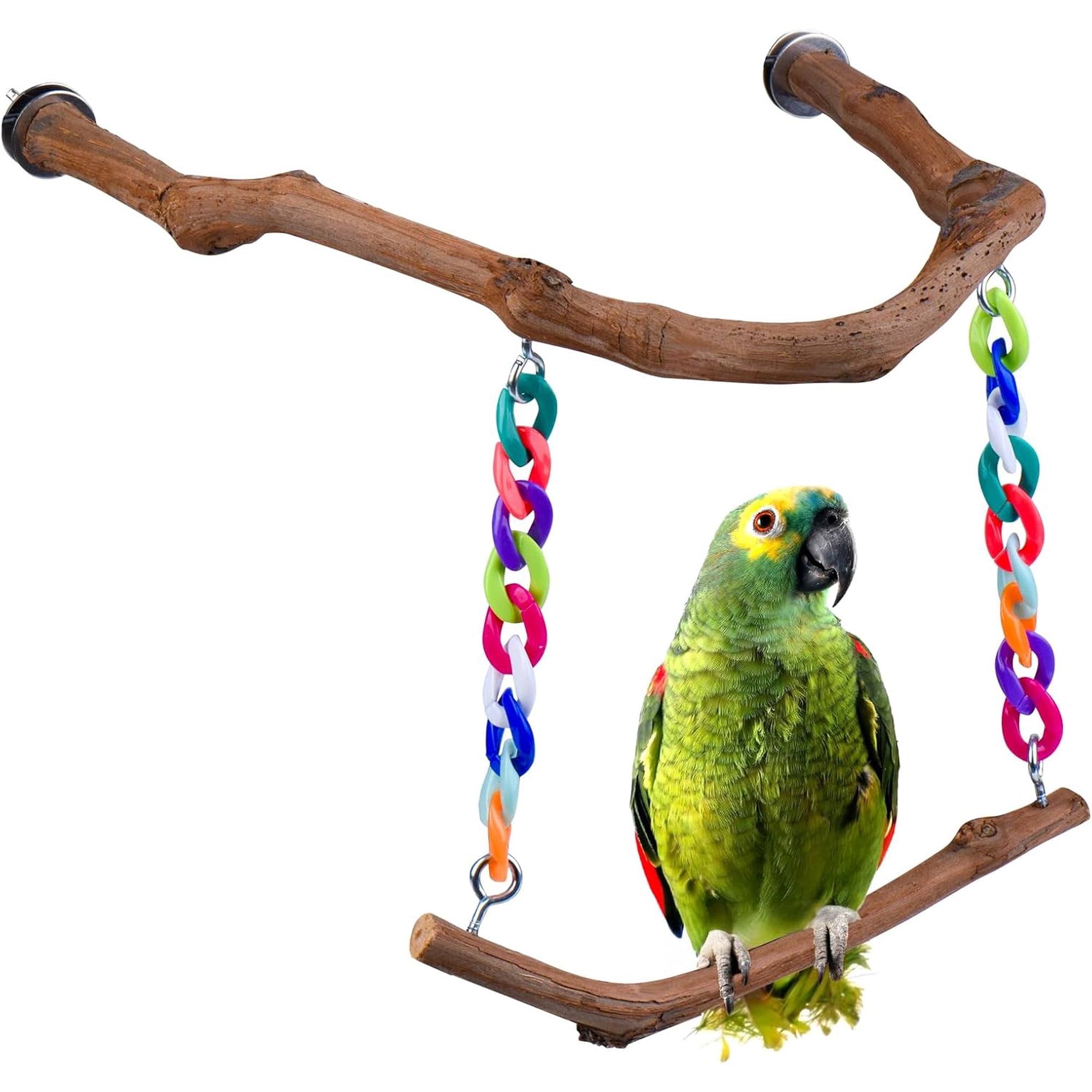 Bird Swing Toys, Standing Bird Perch with Natural Grape Wood, U Shape Hangable Birdcage Accessories, Birds Chewing Toy for Budgerigars, Parakeets, Cockatiels, Conures, Lovebirds, Finches (1Pack)