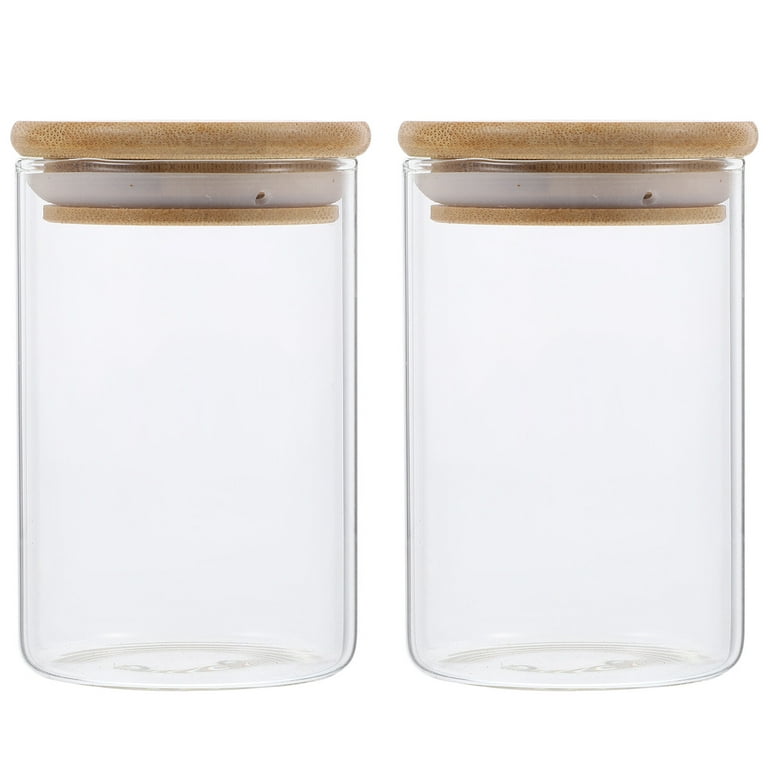 Glass Jar with Bamboo Wood Cover, Small 4.25 H x 4 D