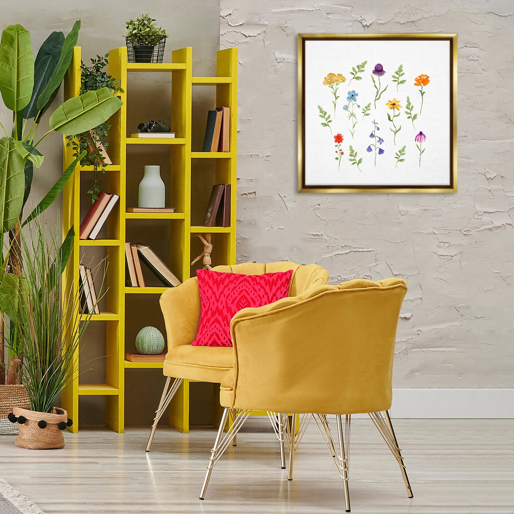 Stupell Industries Various Cottage Herbs Plants & Flowers Painting Gold Floater Framed Canvas Art Print Wall Art, 25 x 25