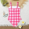 thumbnail image 4 of Girls One Piece Swimsuit Cute Plaid Bathing Suit Ruffles Strap Backless Swim Suit For Girls Bikini Swimwear Pink 14-15T, 4 of 6