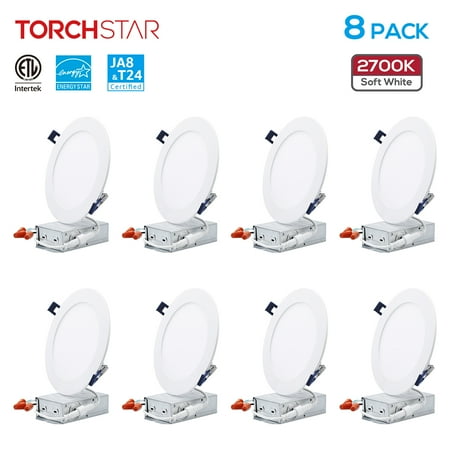 

TORCHSTAR 8-Pack 6 Inch Slim LED Recessed Downlight with J-box 13.5W Dimmable Ultra-Thin Canless Light ETL & Energy Star Listed 1000lm 2700K Soft White 5-Year Warranty White