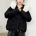 thumbnail image 2 of MIUOWANP Cotton-padded Jacket Lady clothes Long Sleeved Solid Color Hooded Jacket Black L, 2 of 5