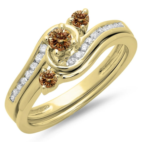Dazzlingrock Collection 0.50 Carat (ctw) 14K Champagne & White Diamond Twisted Engagement Ring Set 1/2 CT, Yellow Gold, Size 9