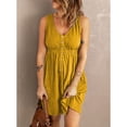 thumbnail image 3 of Vestido de verano sin mangas con escote en V y cintura elástica, diseño de un solo pecho para una elegancia femenina, 3 of 5