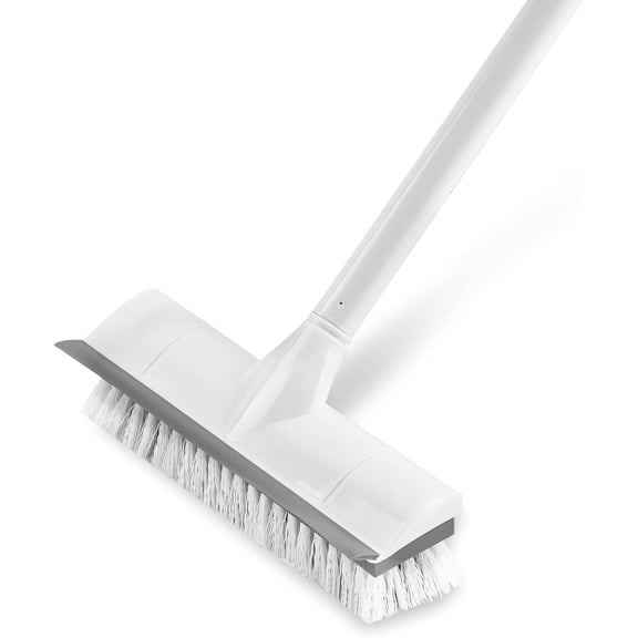 2 in 1 Floor Scrape and Scrub Brush with Long Handle, Stiff Bristles Floor Scrubber, Deck Brush for Cleaning Bathroom