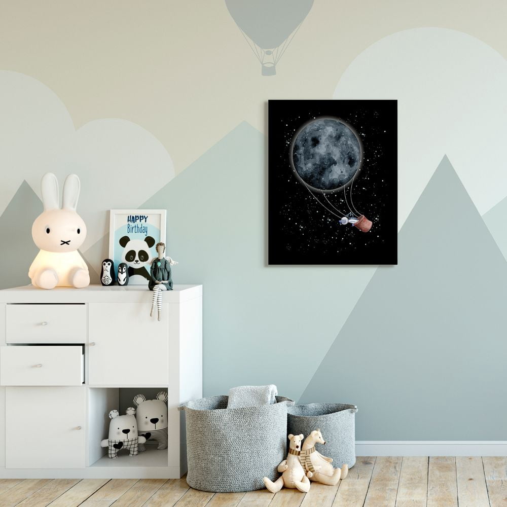 Stupell Industries Outer Space Moon Balloon Astronaut Space Traveler Canvas Wall Art Design by Rachel Nieman