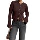 thumbnail image 3 of Suéter de Cuello Redondo Acanalado para Mujer, Camisa de Punto Acampanada de Larga con Botones y Abertura Frontal, Conjunto de Otoño Marrón S, 3 of 6