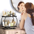 thumbnail image 2 of Organizador de maquillaje YIWANFW, bandeja expositora de cosméticos de 2 niveles, color negro, 2 of 9