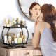 thumbnail image 2 of Organizador de maquillaje YIWANFW, bandeja expositora de cosméticos de 2 niveles, color negro, 2 of 9