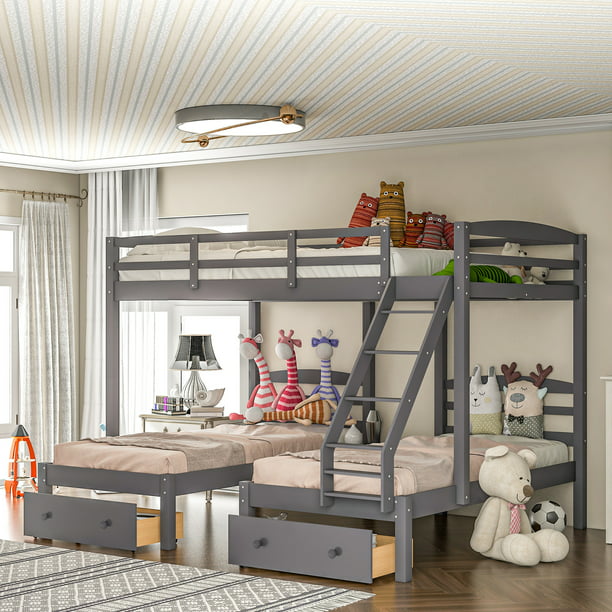 Wood Triple Bunk Beds For Kids Teens, Catalina Twin Over Bunk Bed Instructions