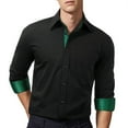 thumbnail image 4 of HISDERN Dress Shirts for Men Casual Button Down Dress Shirt Long Sleeve Formal Shirt Black Green L, 4 of 6