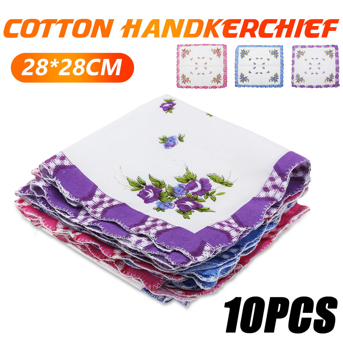 5pcs Vintage Floral Embroidered Hankies Cotton Pocket Hanky Handkerchiefs 