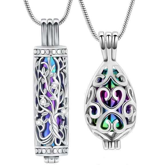 2pc Cremation Jewelry Urn Necklace for Ashes for Women Teardrop Hollow Flower Jar Urn Memorial Locket Keepsake Pendant for Ash Holder
