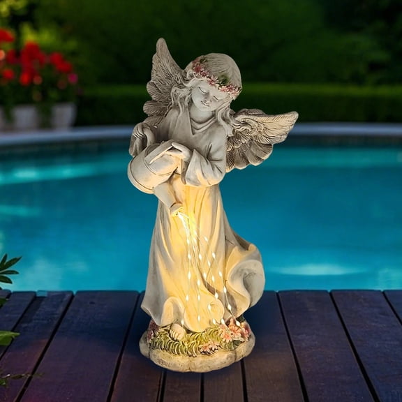 Angel Garden Statues,Solar Outdoor Statues Angel Decor with Watering Can,Perfect Garden Gifts