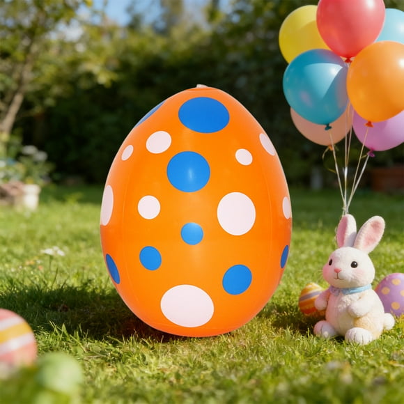 Huevos de Pascua inflables de PVC | Huevo inflable multicolor con estampado de conejito y flores | Decoración navideña ligera y compacta para fiestas y exhibiciones en interiores y exteriores