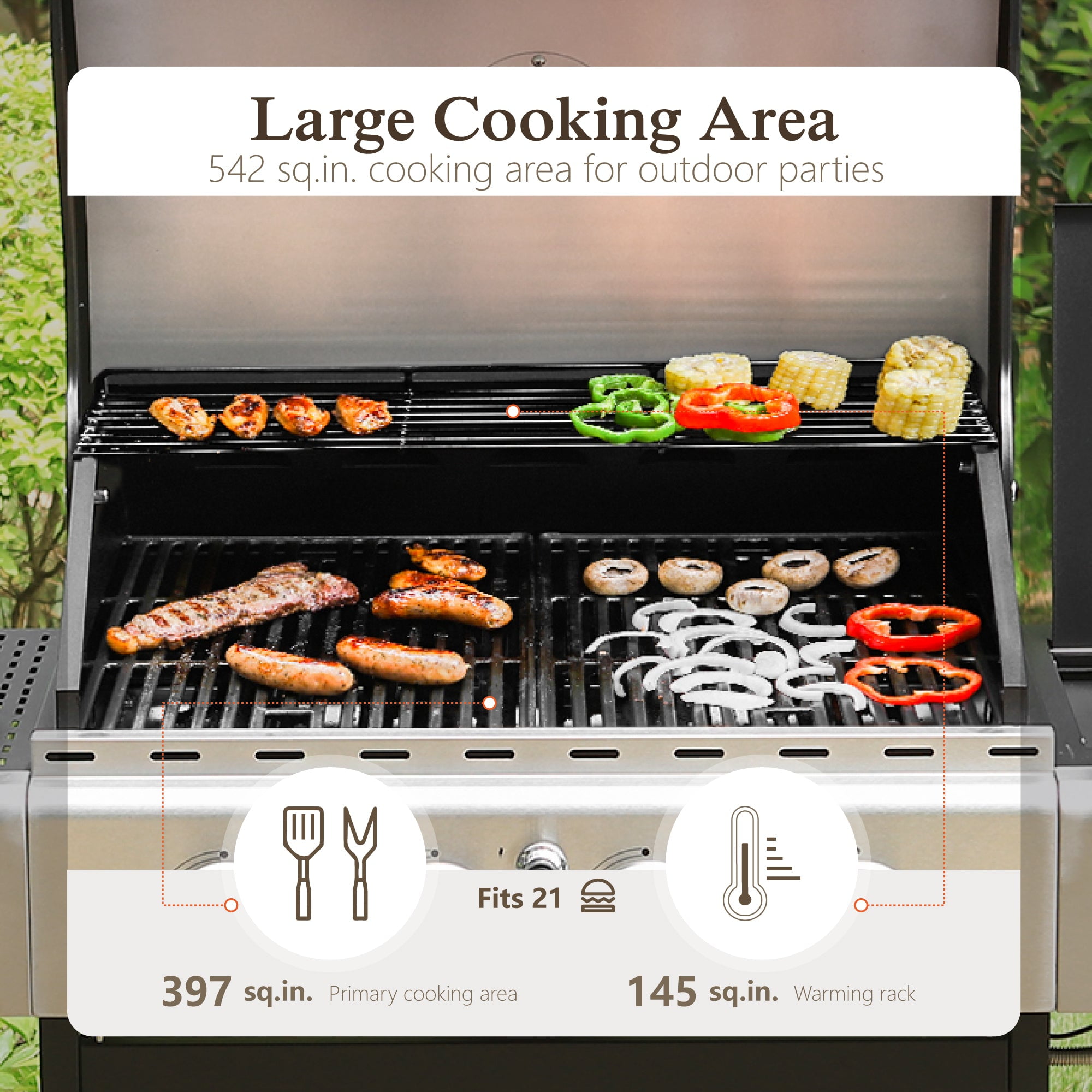 Alpha Joy 4-Burner Propane Gas BBQ Grill with Side Burner and Wheels 542 SQ.IN. Cooking Space, Blue