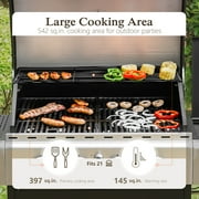 Alpha Joy 4-Burner Propane Gas BBQ Grill with Side Burner and Wheels 542 SQ.IN. Cooking Space, Blue