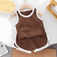 thumbnail image 6 of Zpanxa Boys Summer Outfits Kids Summer Solid Color Round Neck Sleeveless Top and Shorts Two Piece Outfit Brown 8 Years, 6 of 8