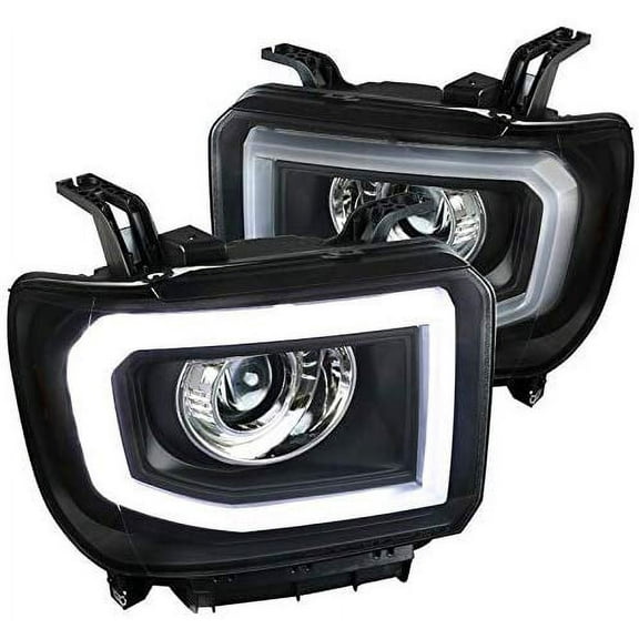 DRL LED Switchback Signal Light Bar Strip Projector Headlight Head Lamp In Black Housing Clear Lens Made For And Compatible With 2014 - 2015 GMC Sierra 1500 15-17 2500HD 3500HD