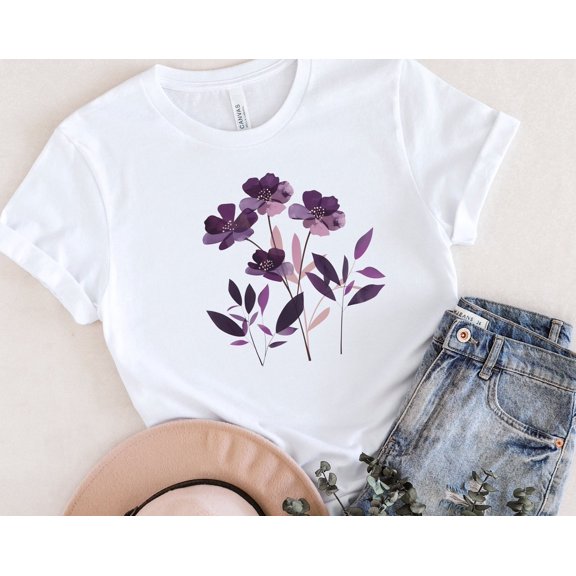 Gildan Purple Wildflower Graphic Tee With Cottagecore Aesthetic, Pressed Flower-Inspired Nature Shirt, Gift For Women Who Love Floral Style, S-5XL Shirt