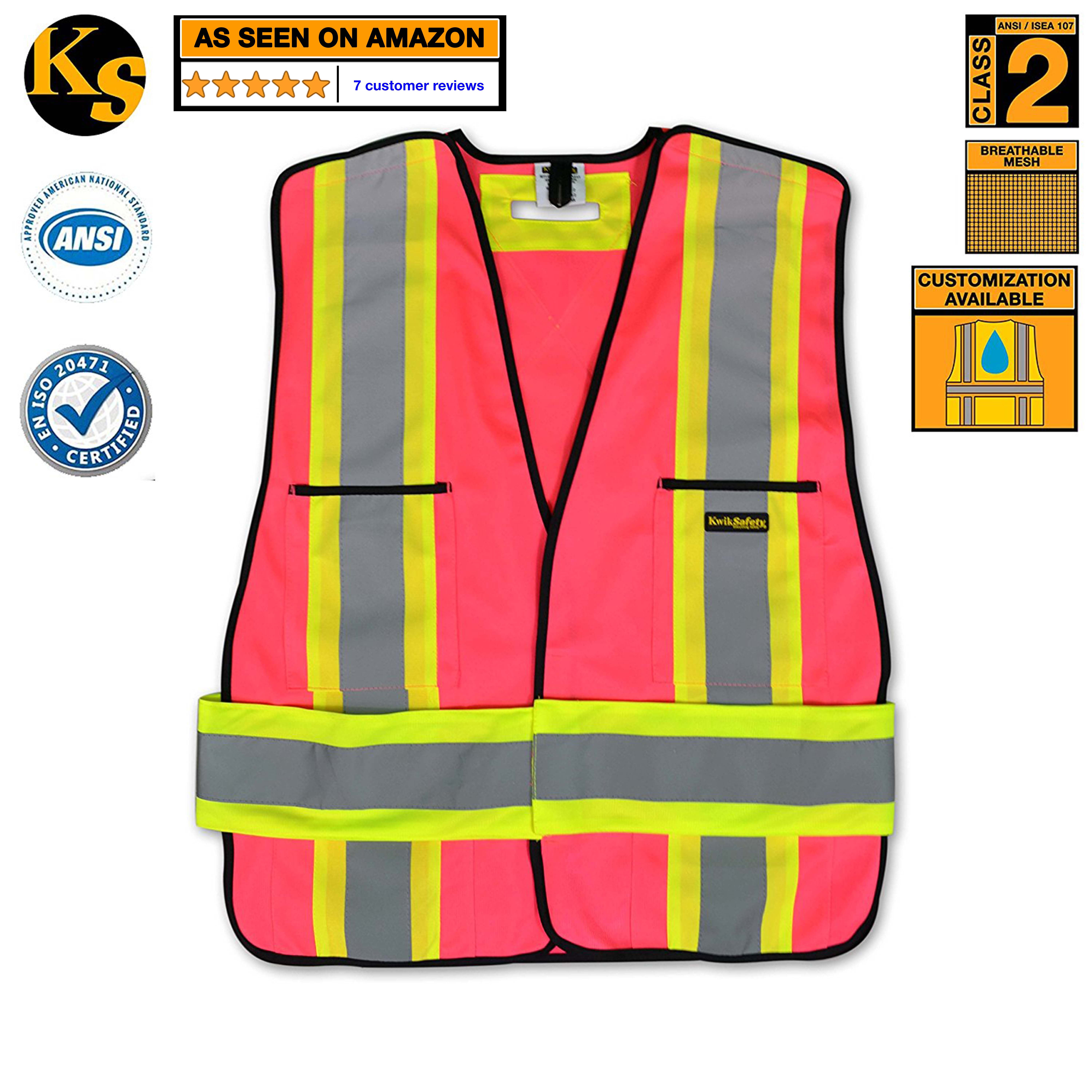 KwikSafety Class 2 Five Point Breakaway Pink Safety Vest 4XL