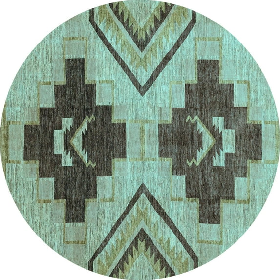 Ahgly Company Indoor Round Abstract Light Blue Modern Area Rugs, 6' Round