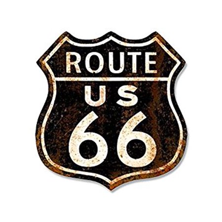 Vintage Black Rusty Route 66 Sign Shaped Sticker Decal