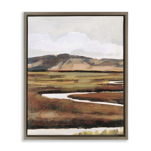 Stupell Industries Contemporary Winding River Landscape Brown Floating Frame Canvas Art, 17 x 21, by Victoria Borges