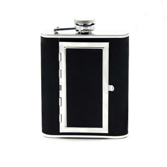Btomtd Leak Proof Stainless Steel Flask with Case, 6oz Pocket Hidden Hip Flasks for Liquor, Leather Wrapped Whiskey Bottle with Mini Funnel, Black