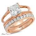 thumbnail image 4 of 2.28 ct Princess Cut Genuine Cultured Diamond VS1-VS2 G-H 14K Rose Gold Engagement Wedding Bridal Set Designer Ring bW/ Set W/ Crystal side stones size 8, 4 of 6