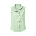 thumbnail image 5 of Women's Casual Shirts Ruffle Collar Striped Sleeveless Blouse Breathable Office Casual Summer Tank Tops Green L, 5 of 6