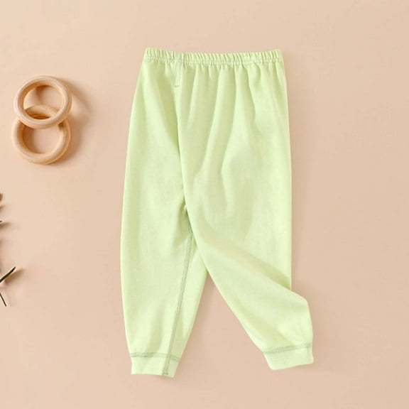 fnnxnal Little Girls 5T Green Cotton Pants - 100% Soft Breathable Skin-Friendly, Elastic Waist Solid Color, for 1-8Y Daily Wear/Casual/Sleepwear