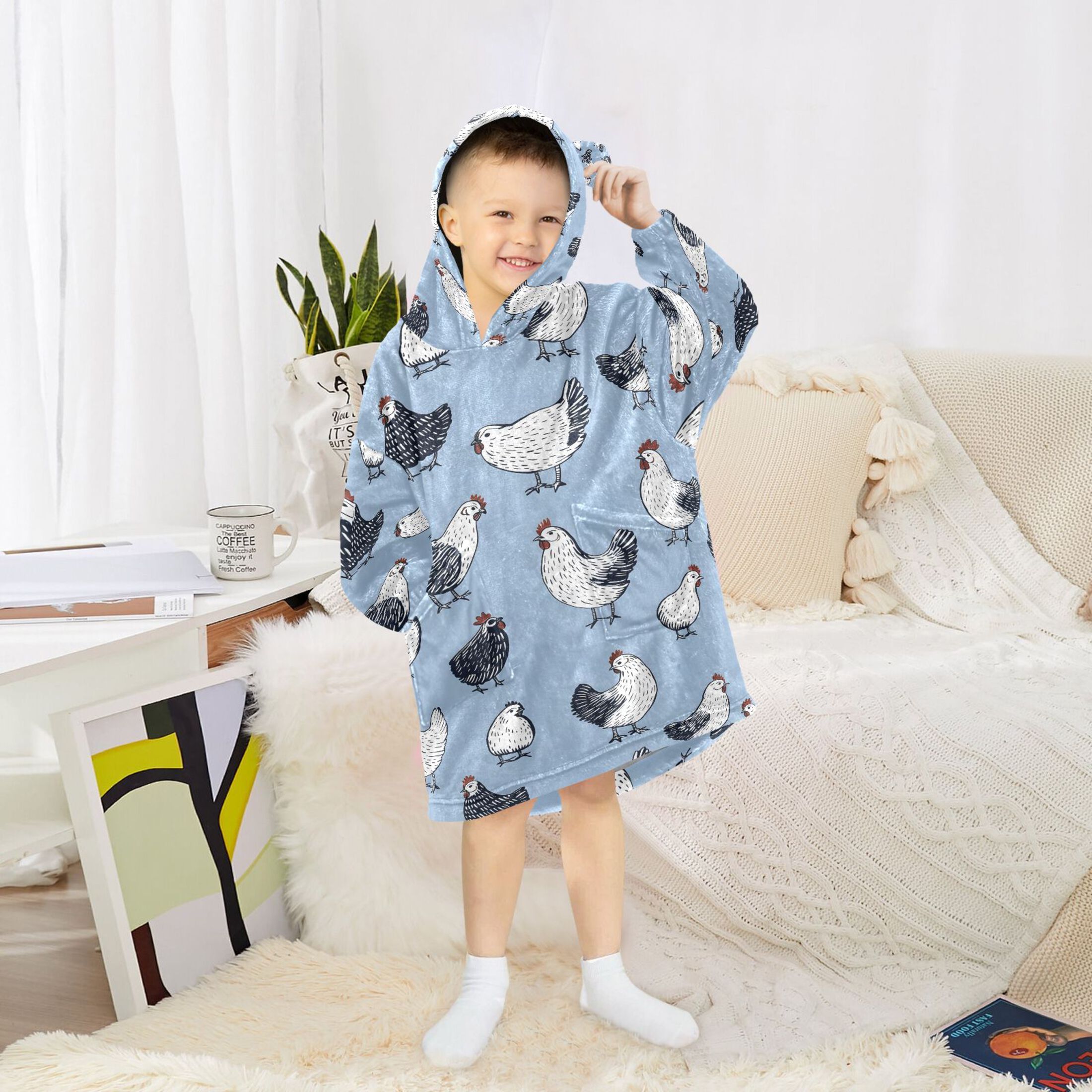 joogoo Blanket Hoodie for Retro Cartoon Chickens Oversize Sweatshirt 3-14 YR L